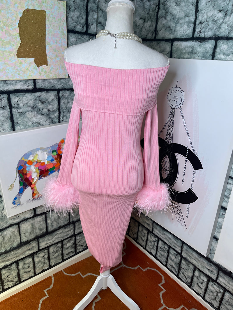 NEW Fashion Nova Pink Fur Dress Women sz Large
