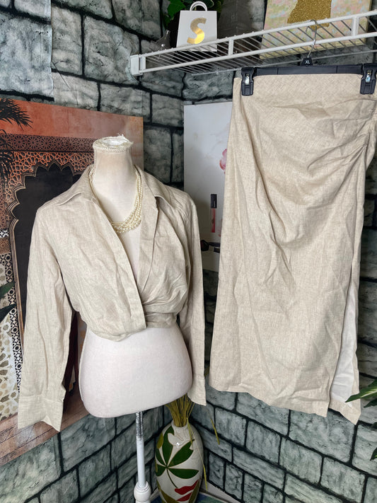 Zara Beige 2 piece Skirt Set Women sz Small