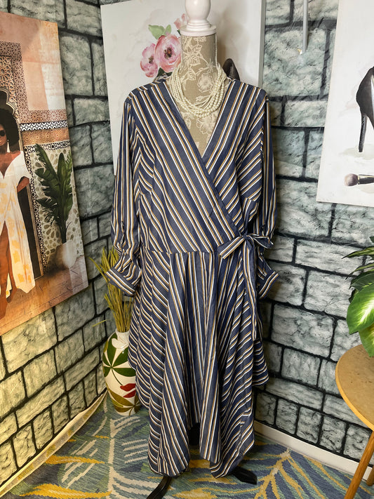 Mlle Gabrielle Blue Yellow Dress Women sz 3XL