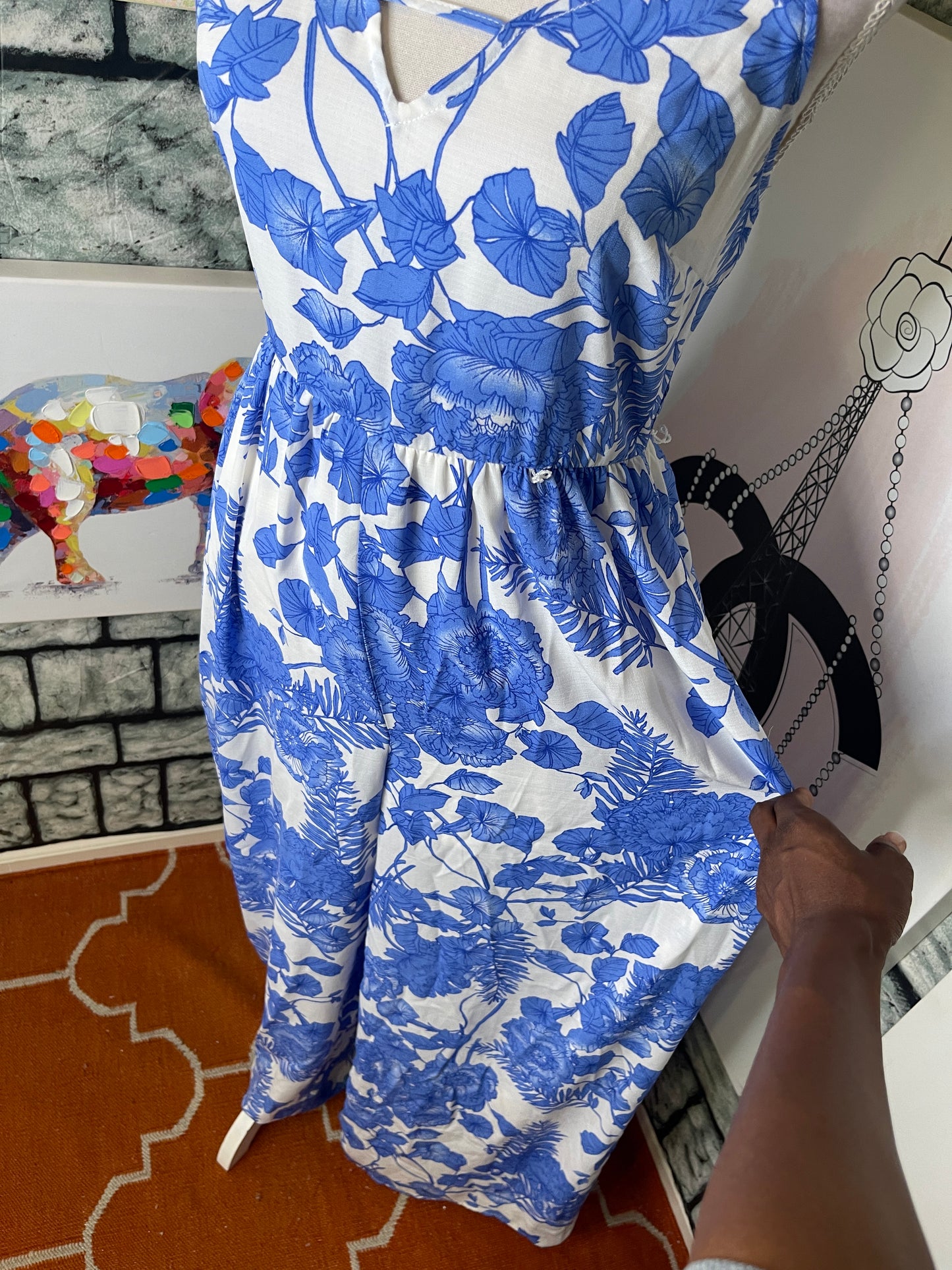 My Michelle Blue White Floral Jumpsuit Women sz 5