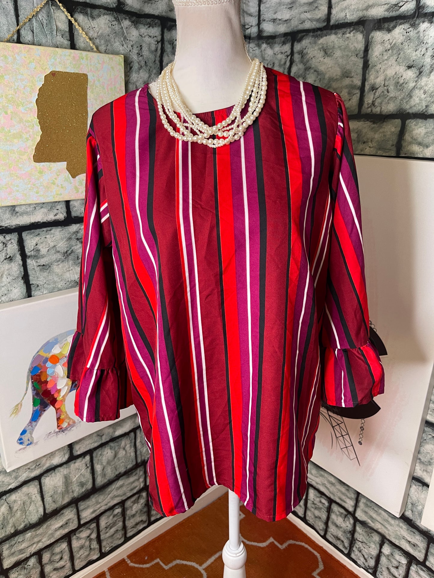 Ashley Stewart Red Purple Blouse Women sz 12