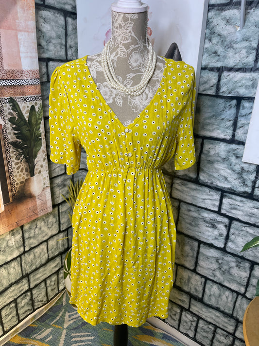 Myra Bay Yellow Floral Dress Women sz Small