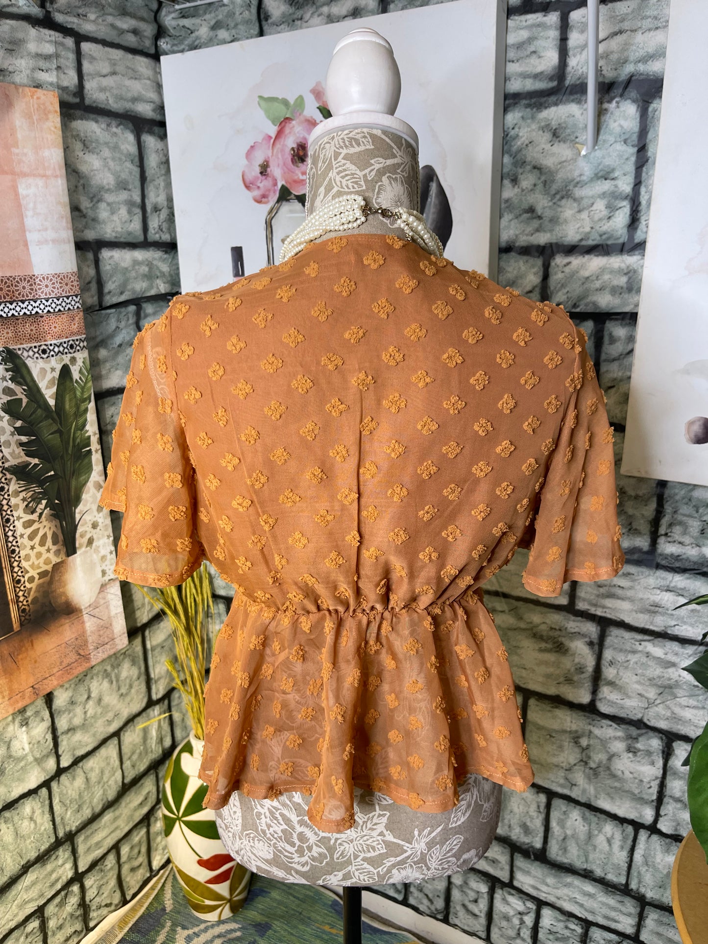 Shein Brown Crop Blouse Women sz Small