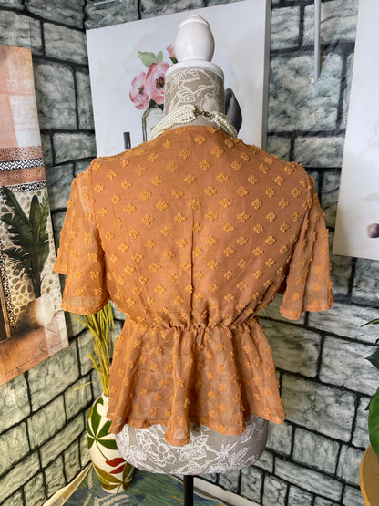 Shein Brown Crop Blouse Women sz Small
