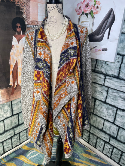 Natural Gray Print Cardigan Women sz Medium