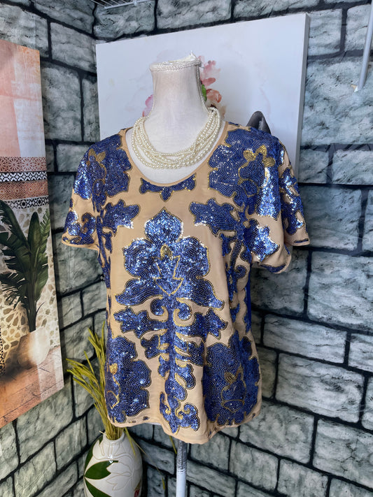 Neiman Marcus Tracy Reese Blue Tan Blouse Women sz Small