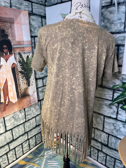 BiBi Brown Fringe Blouse Women sz Medium