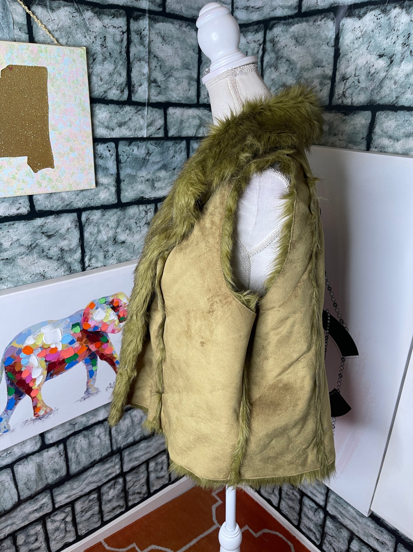Capri Green Fur Vest Women sz XL
