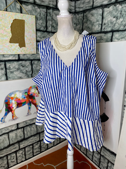 NEW Ashley Stewart Blue White High Low Blouse Women sz 26