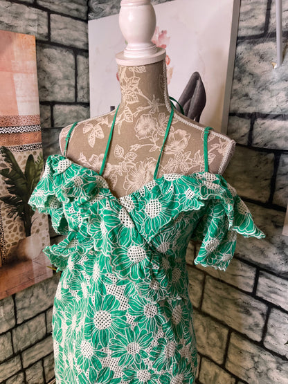 Lost Wander Green White Dress Women sz Medium (best fit Small)