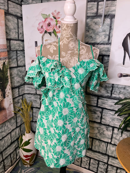 Lost Wander Green White Dress Women sz Medium (best fit Small)