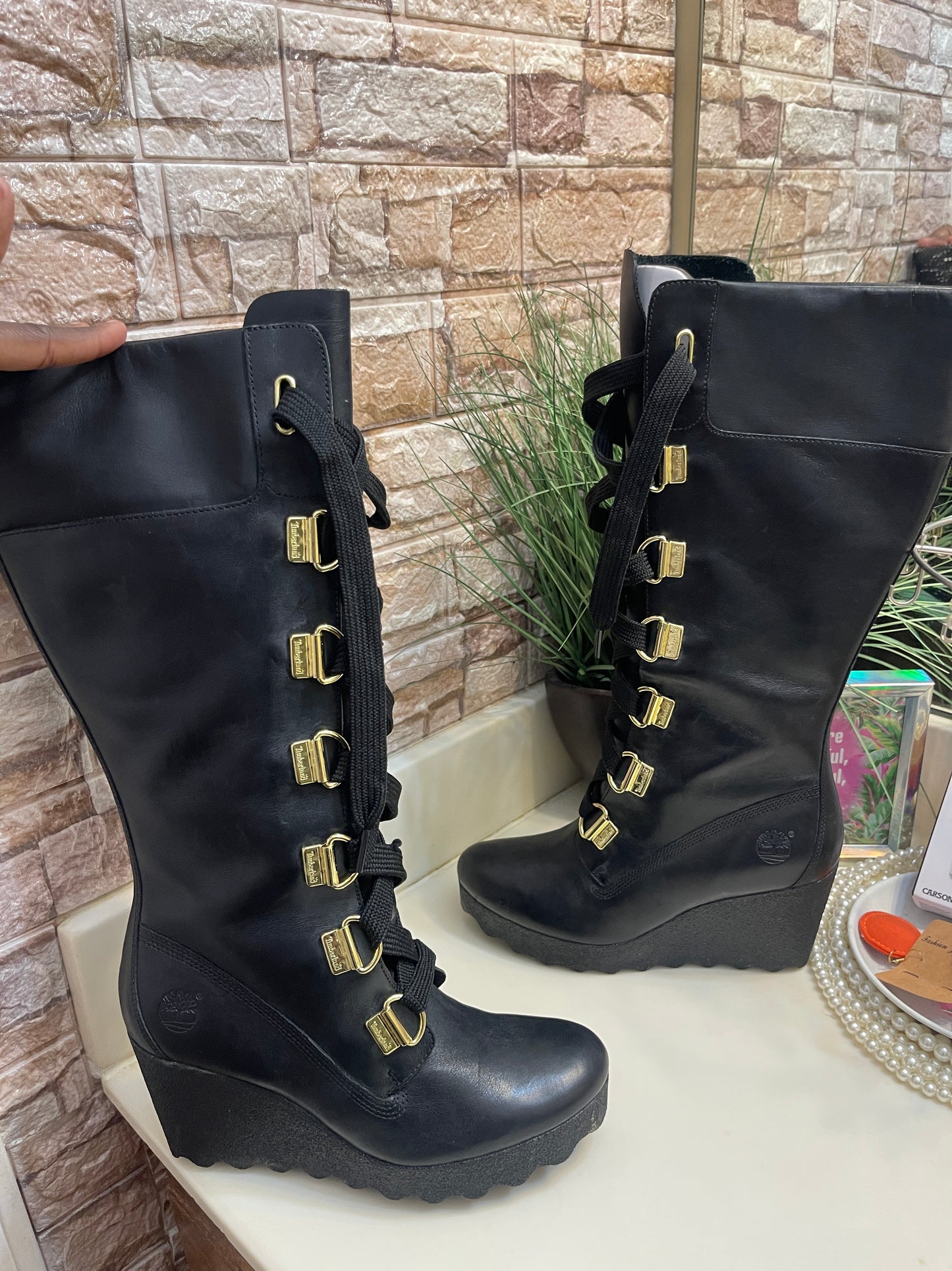 Timberland Wedge Tall Boots Women sz 8