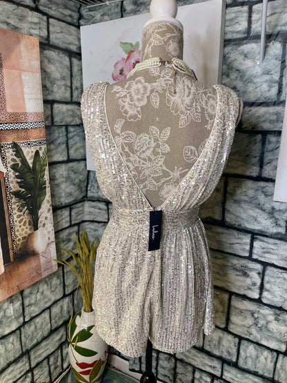 NEW Lulus Silver Tan Sequin Romper Women sz Small