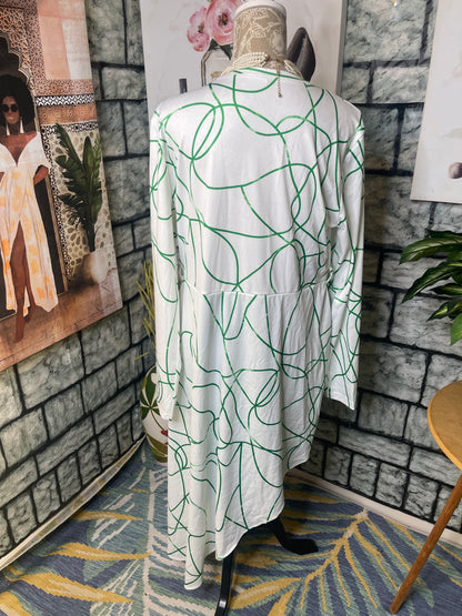 Green White Print Dress Women sz 2XL