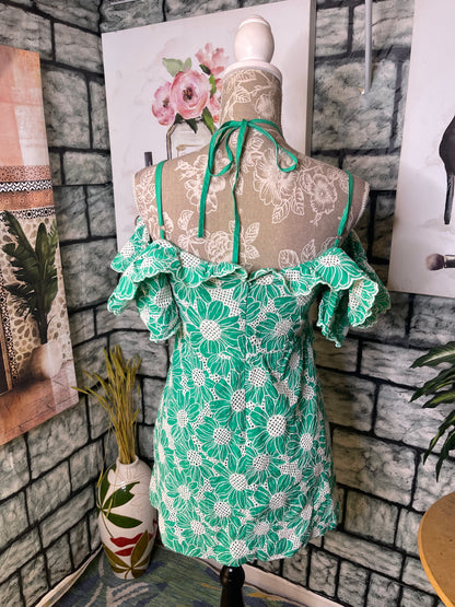 Lost Wander Green White Dress Women sz Medium (best fit Small)
