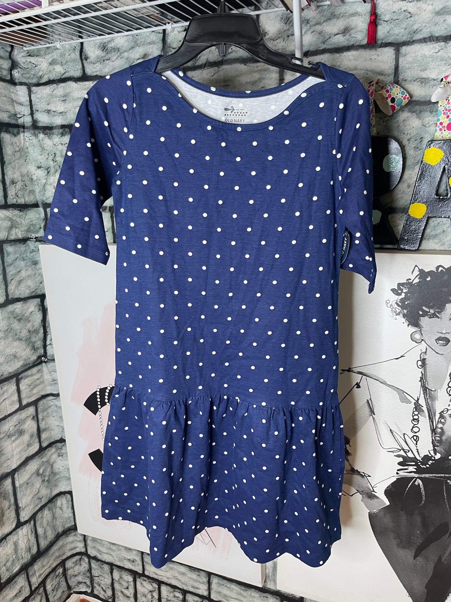 NEW Old Navy Blue Polka Dot Dress Girls sz XL 14