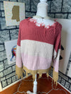Love Tree Sweater Red Tan Pink Women Sz Large