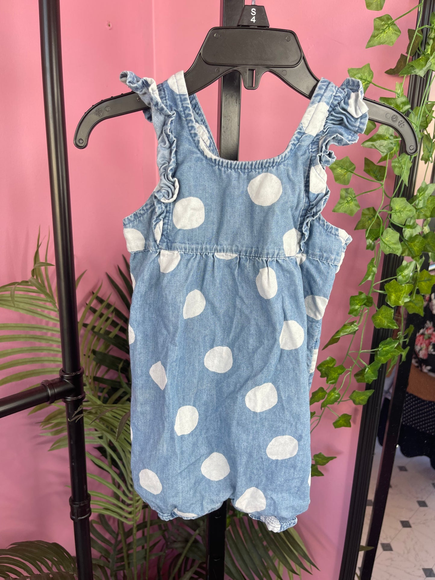 Carter's Blue White Polka Dot One Piece Girls sz 12M