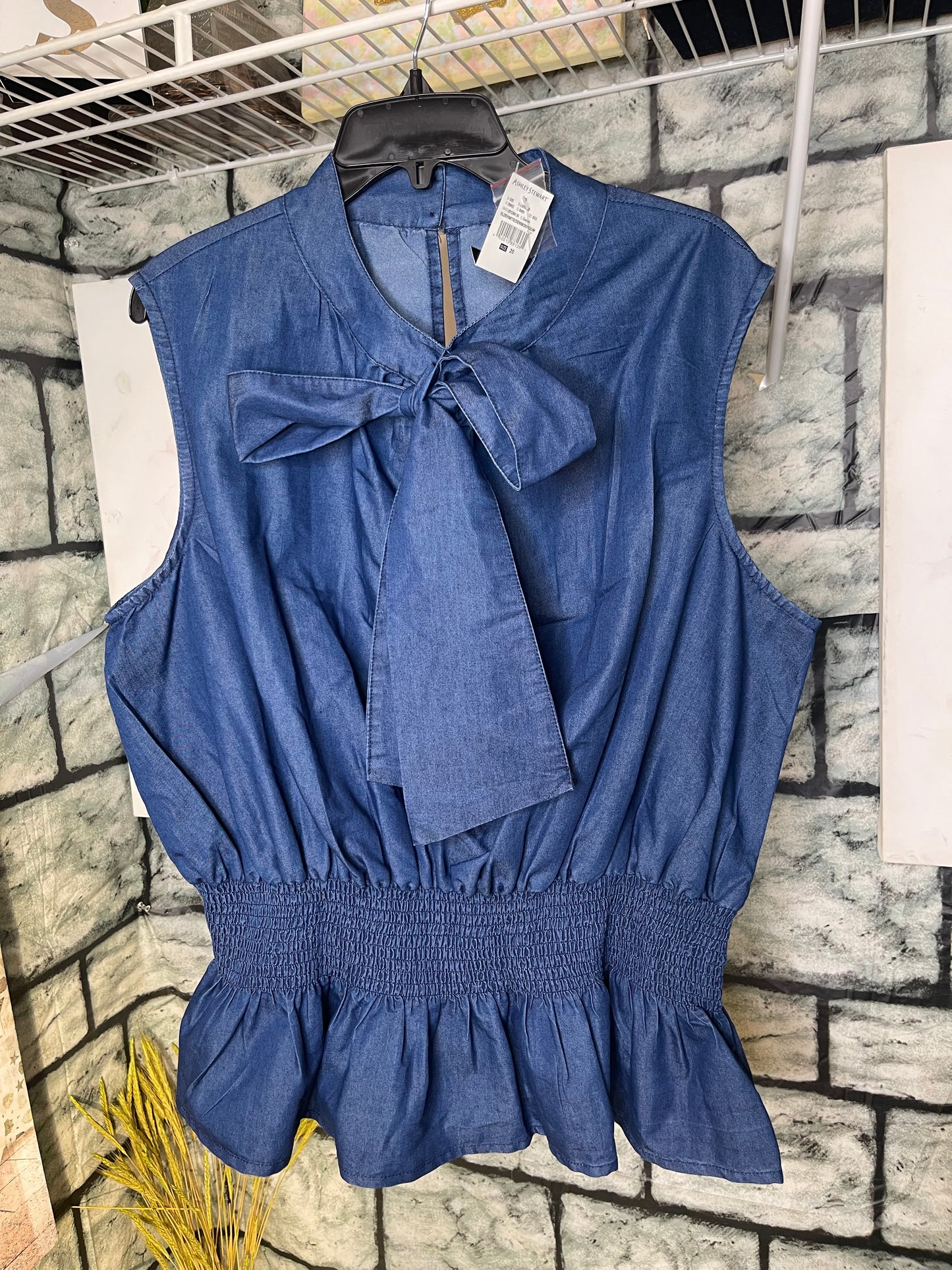NEW Ashley Stewart Blue Denim Blouse Women sz 20
