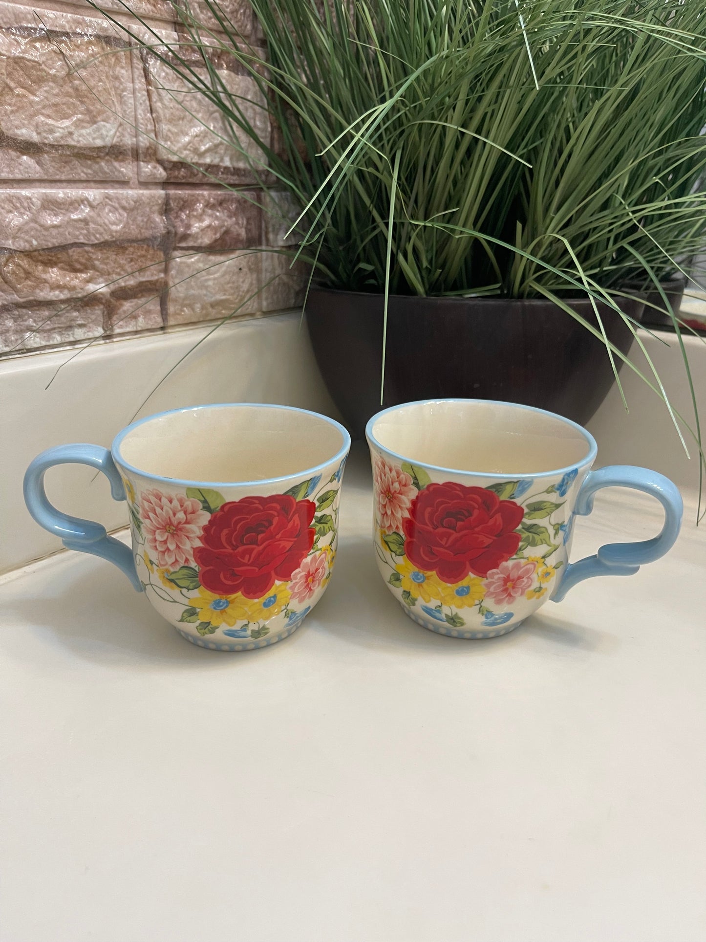 Blue White Floral Mugs (2)