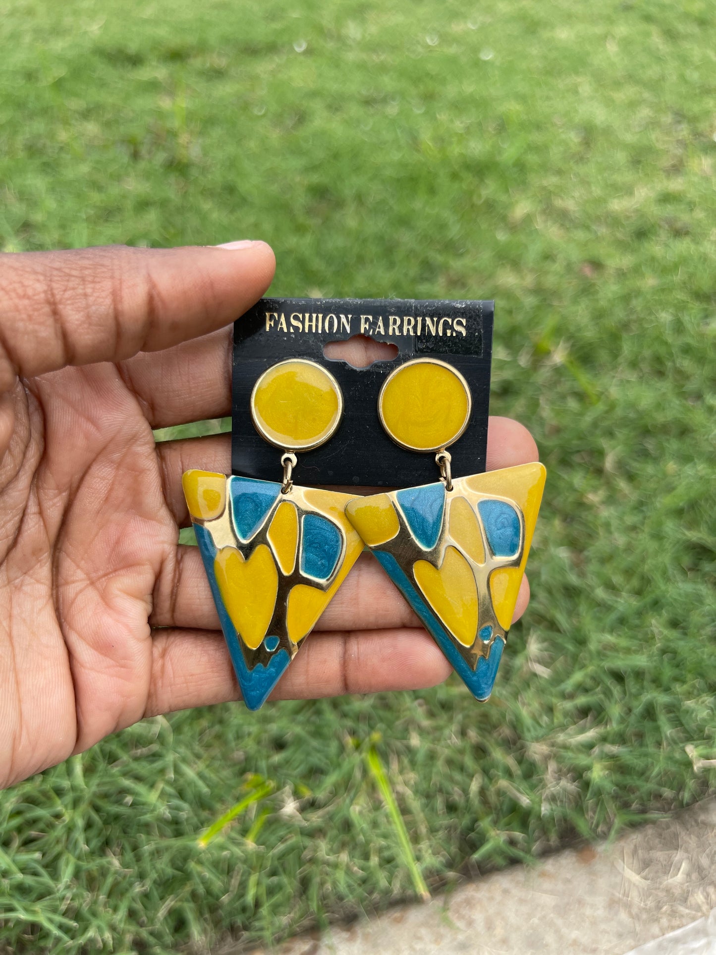 NEW Yellow Blue Gold Earrings