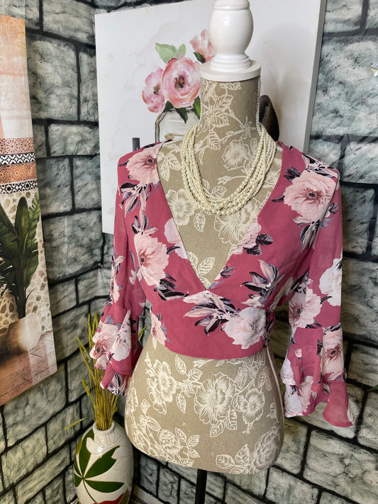 Charlotte Russe Pink Floral Blouse Women sz Small