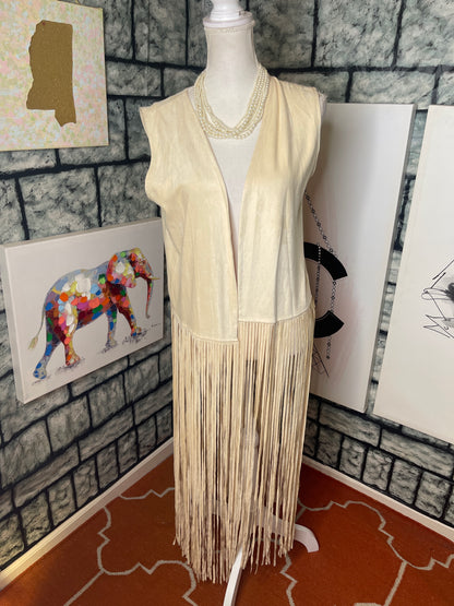 Beige Fringe Vest Women sz Large