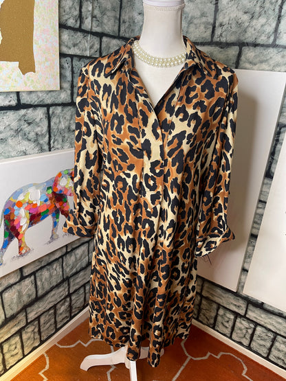 Brown black animal print dress women sz large