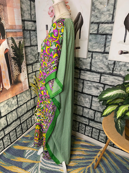 Metropolitan Green Yellow Cover Dress Women sz One Size (would say fits up to XL)