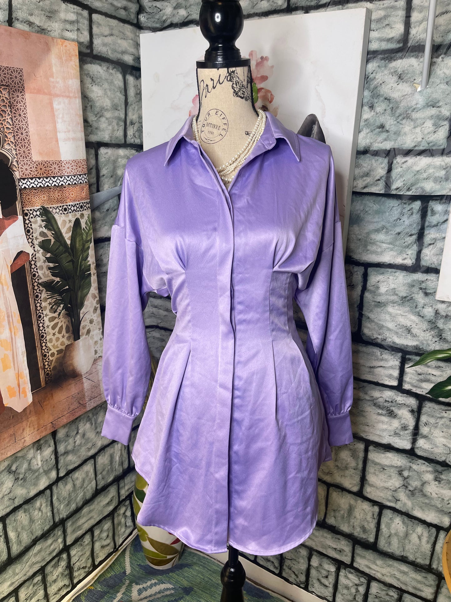 Fashion Nova Purple Button Shirt Dress Women sz Small