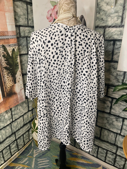 Black White Print Blouse Women sz 2XL