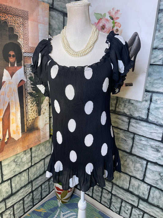 Milano Black White Polka Dot Blouse Women sz 2XL
