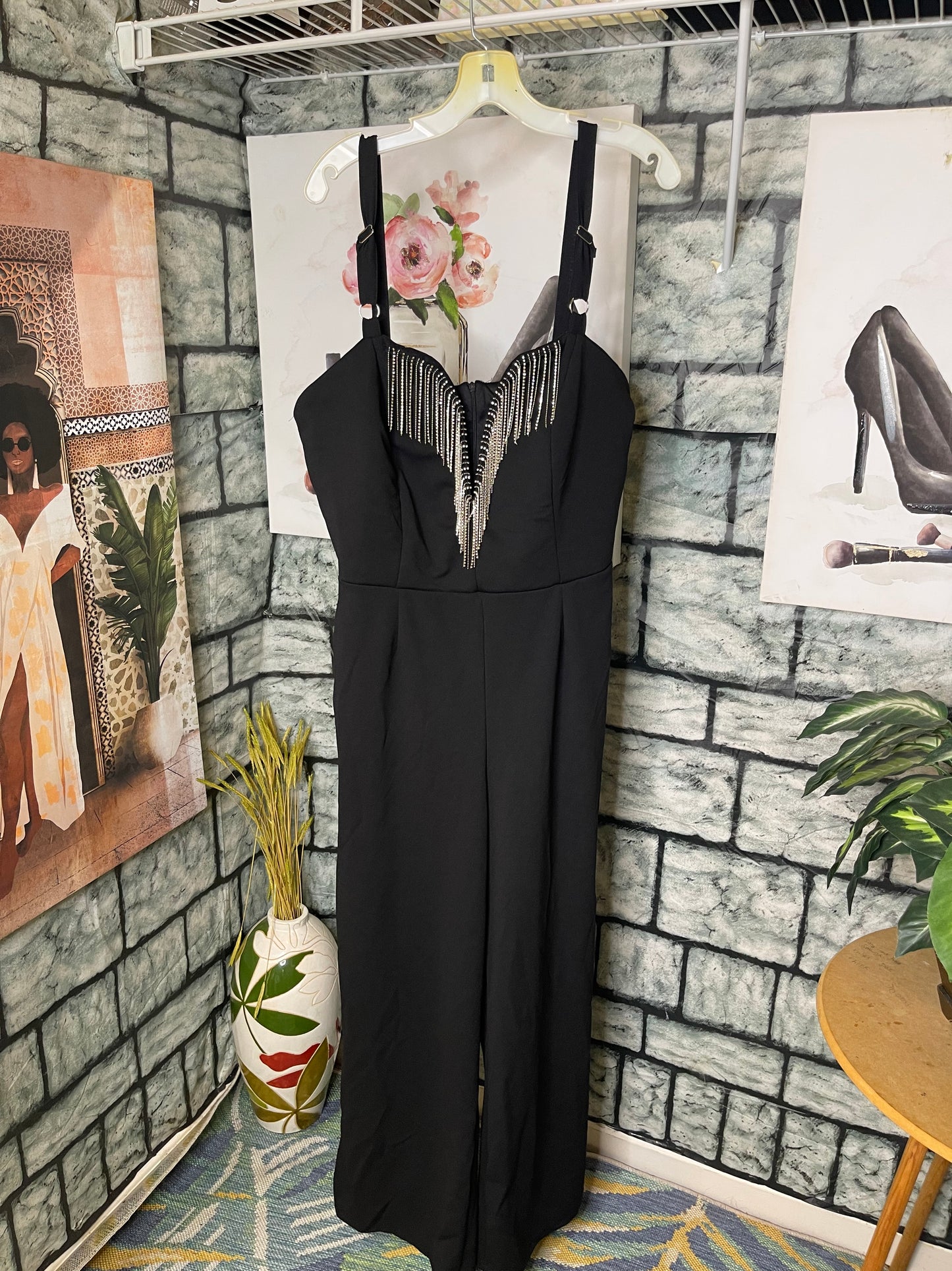 Ashley Stewart Black Rhinestone Jumpsuit Women sz 16
