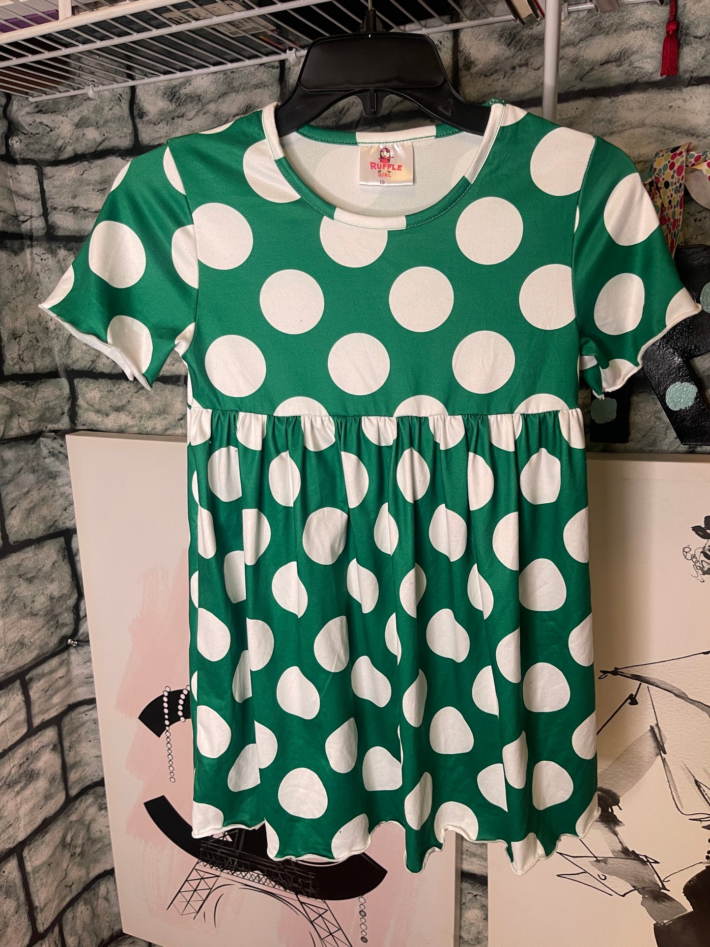 Ruffle Girl Green Polka Dot Blouse Girls sz 10