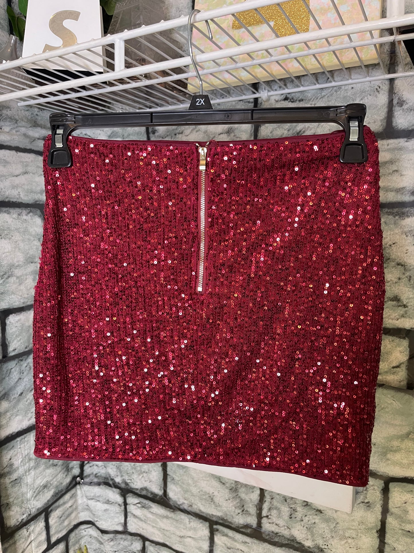 Lena Burgundy Sequin Skirt Women sz Small