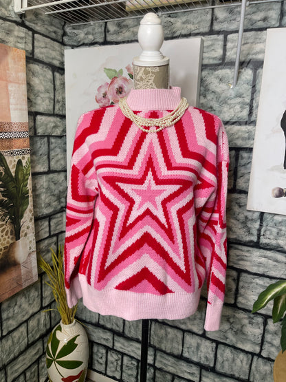 Shein Pink Red Heart Sweater Women sz Small & Medium