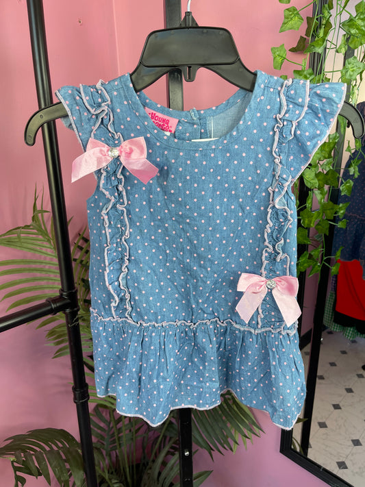 Young Heart Blue Pink Polka Dot Shirt Girl sz 6