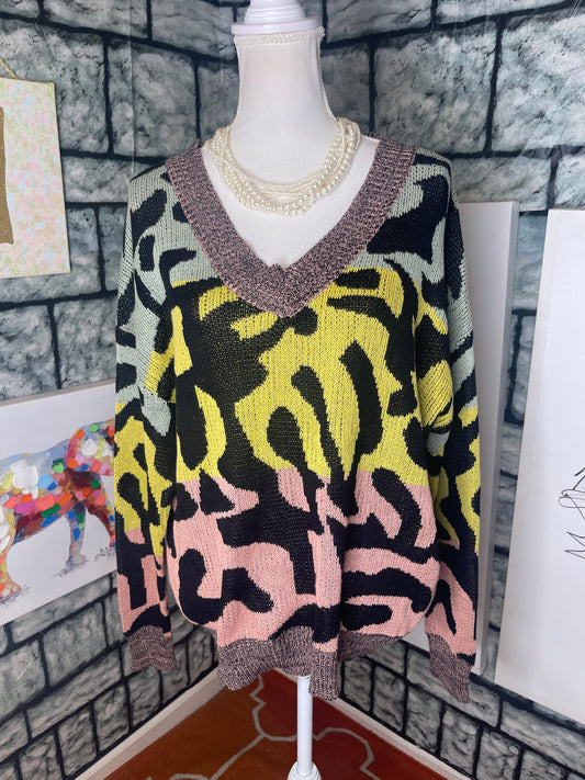 Main Strip Purple Print Sweater Women sz Large