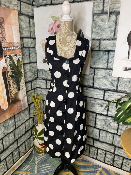 Mlle Gabrielle Black White Button Dress Women sz Large