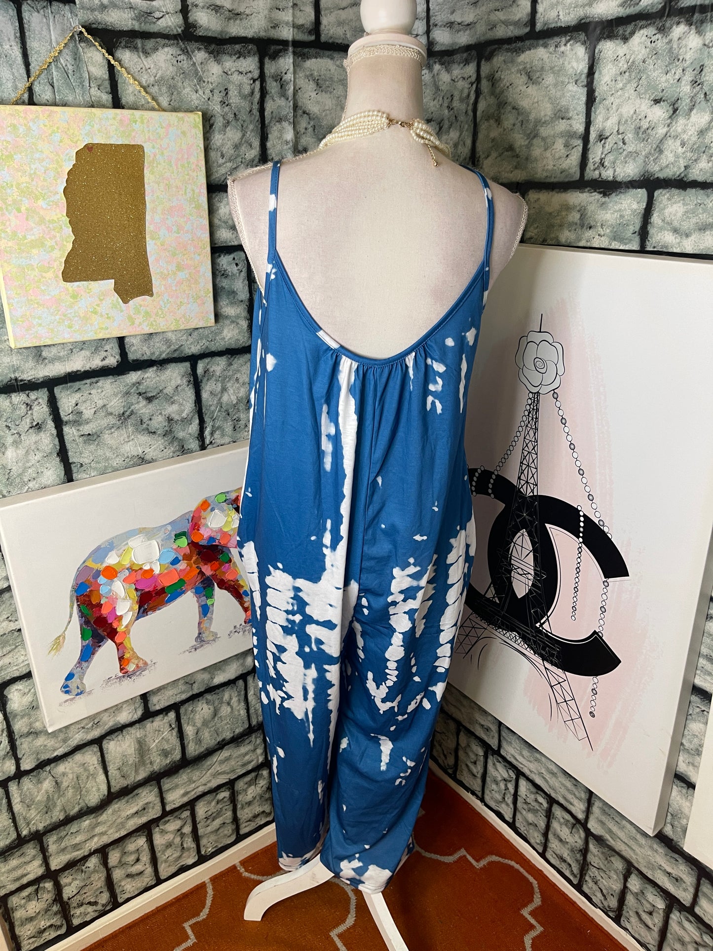 Blue White Jumpsuit Women sz Medium