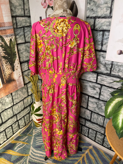 Mlle Gabrielle Pink Gold Print Dress Women sz 3XL