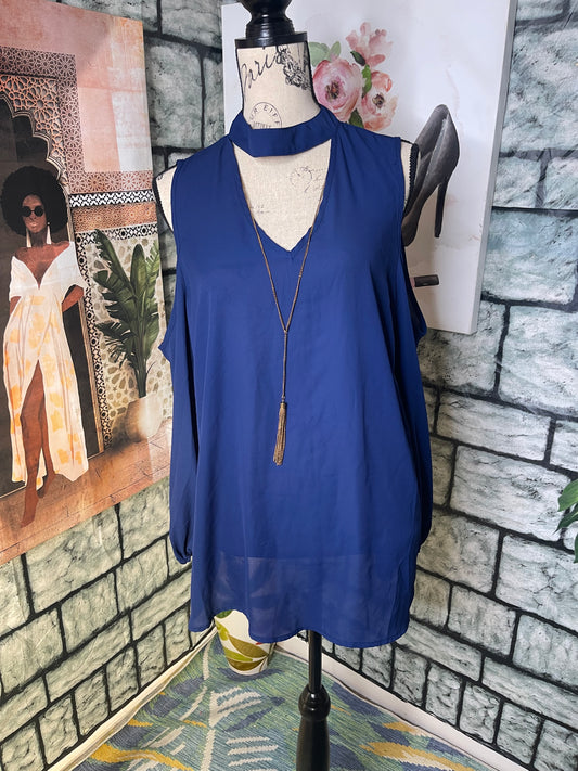 NEW Unique Blue Blouse Women sz 1XL