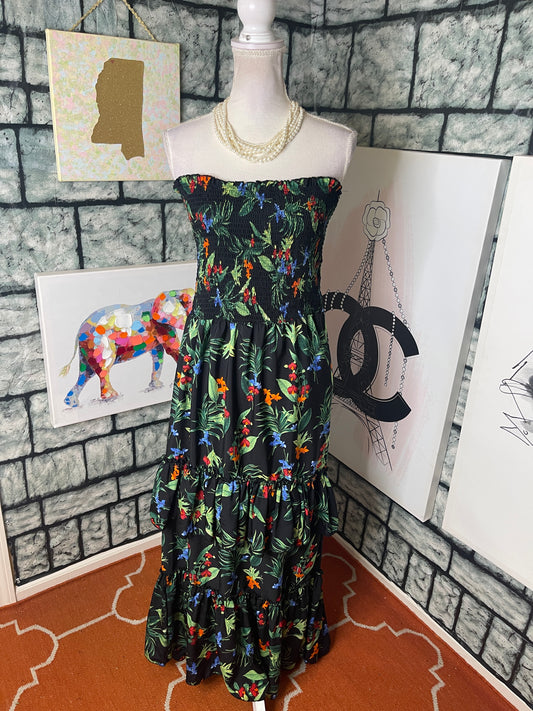 Mlle Gabrielle Black Green Floral button blouse / Dress Women sz 3XL