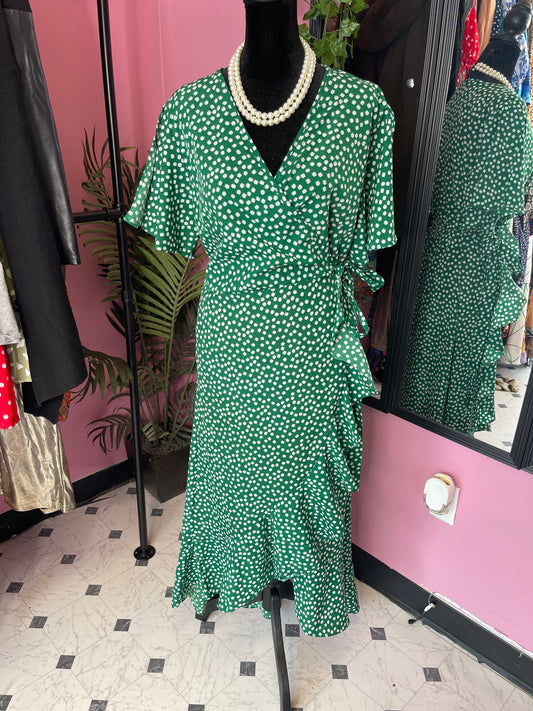 Green White Floral Dress Women sz XL