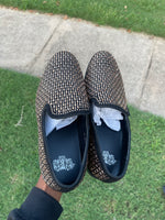 New royal black rhinestone loafers men sz 8