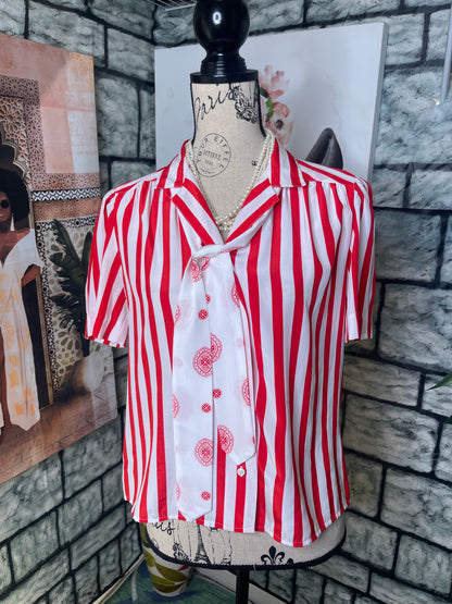 Personal Petites Red White Button Blouse Women sz 8