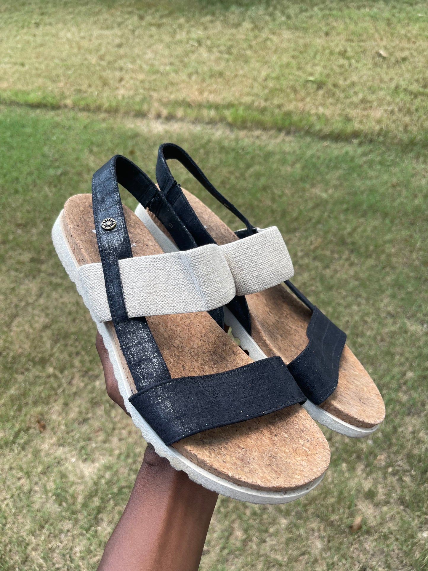 Yellow Box  Black Beige Sandals Women sz 10