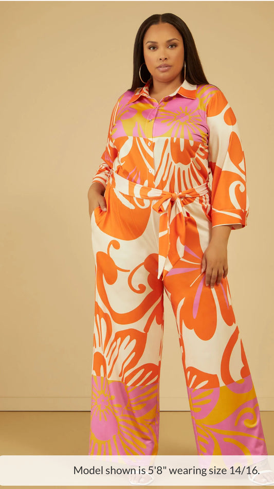 NEW Ashley Stewart Orange Print Jumpsuit Women sz 18/20