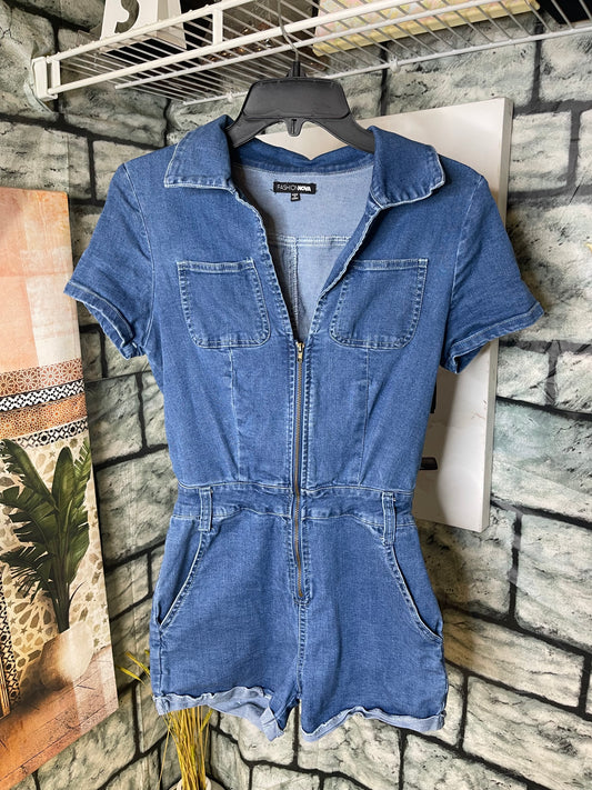 Fashion Nova Blue Denim Romper Women sz Small