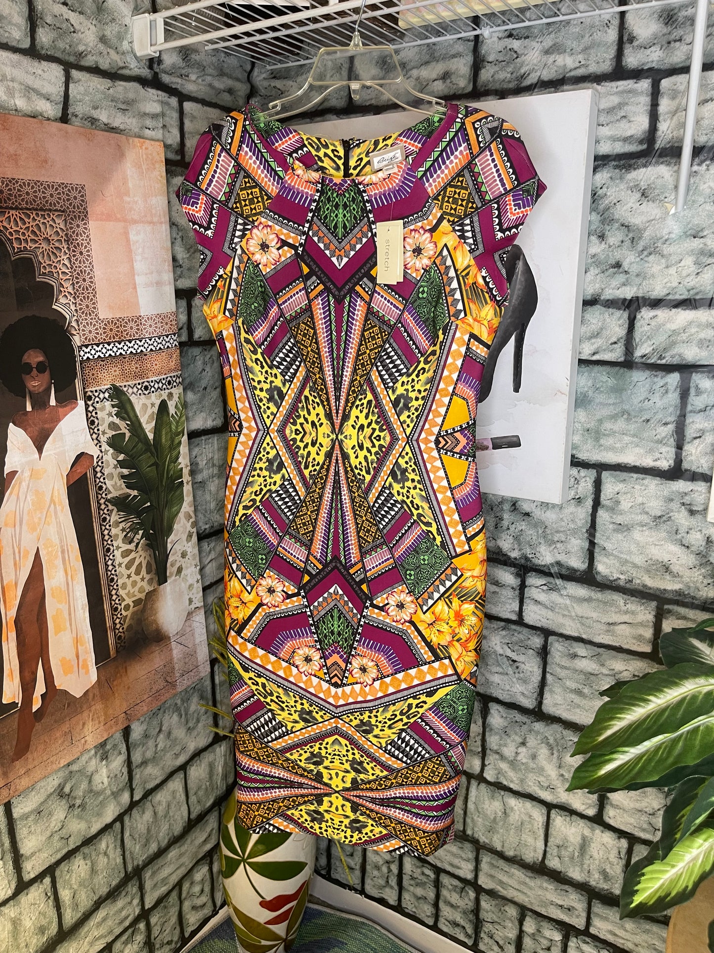 NEW Beige by ECI Colorful Print Dress Women sz 6